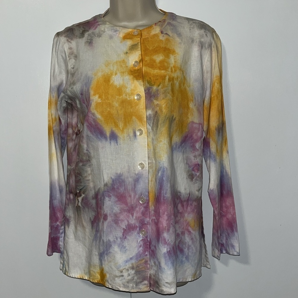 LIZ CLAIBORNE Tie Dye Linen Blend Button Down Shirt Top Women’s Small S